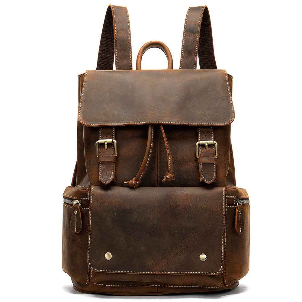 Retro Flap Backpack Leather - Genuine Crazy Horse Leather Marunte/MVA - ArtOm_farm™ LEATHER