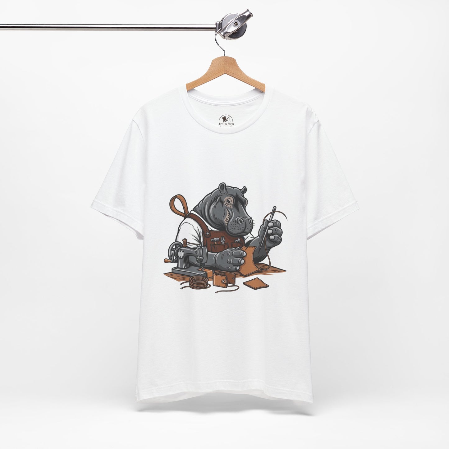 Hippo Sewing T-Shirt - Unique Unisex Tee for Crafters, Fun Animal Lover Shirt, Perfect Birthday Gift - ArtOm_farm™ LEATHER