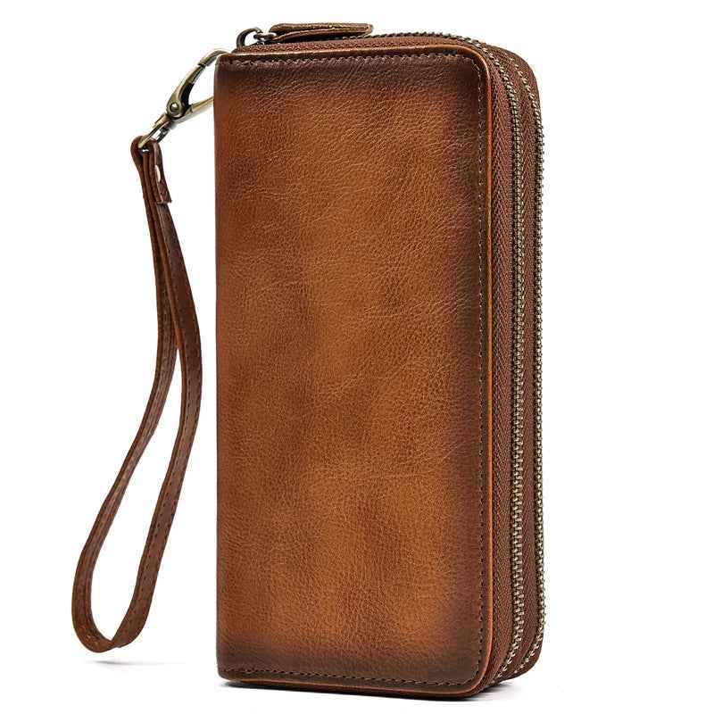 Men's Leather Zipper Wallet - Crazy Horse Leather Long Design