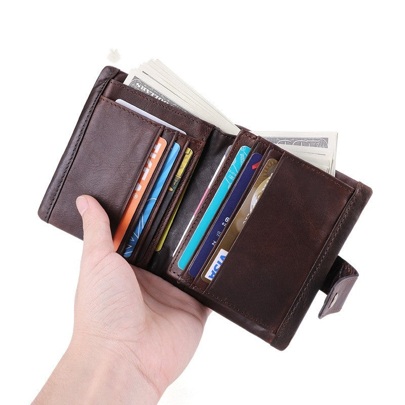 Multi Card Leather Wallet - Retro Crazy Horse Leather Design - ArtOm_farm™ LEATHER