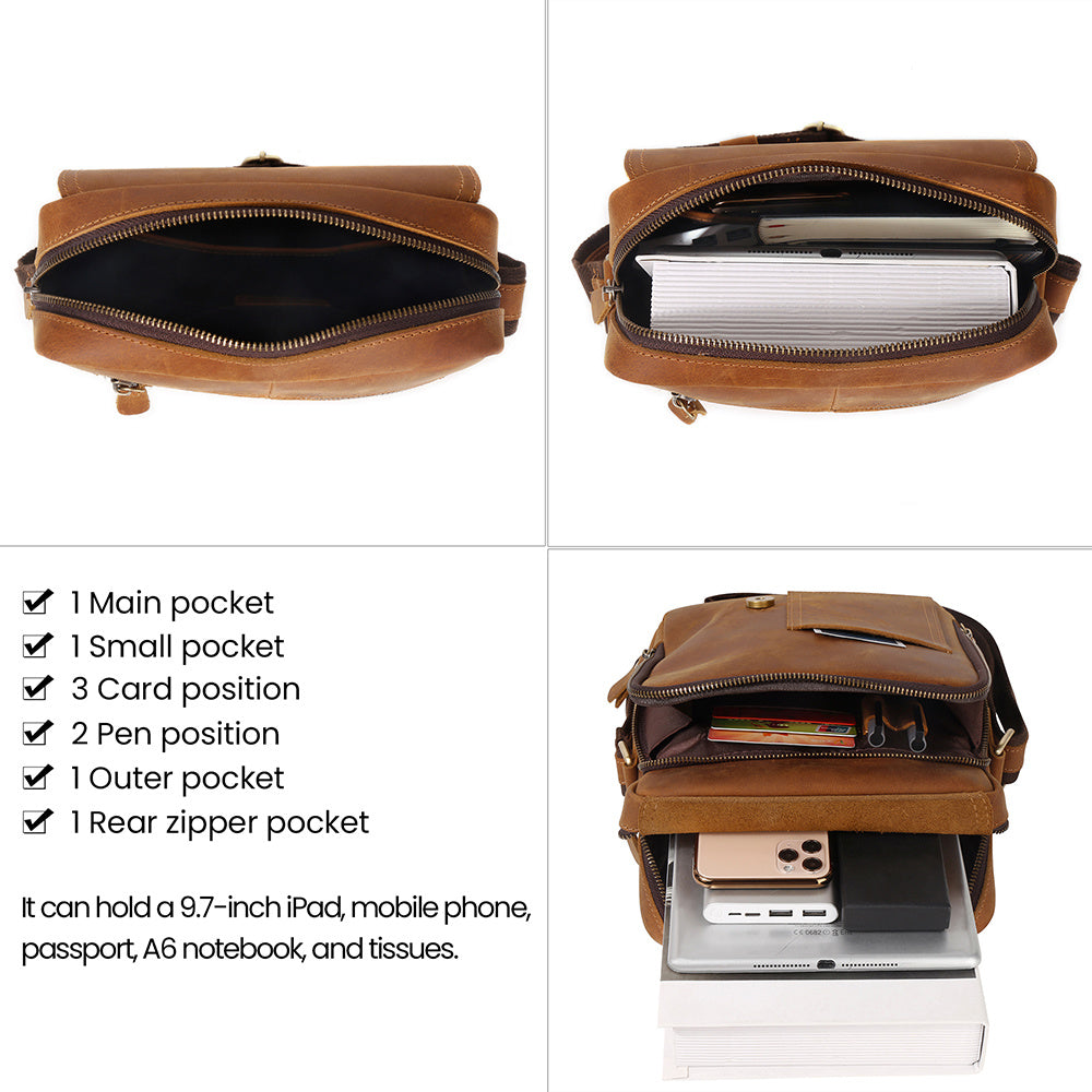 Crossbody Bag Men's Leather Crazy Horse Retro Style - ArtOm_farm™ LEATHER