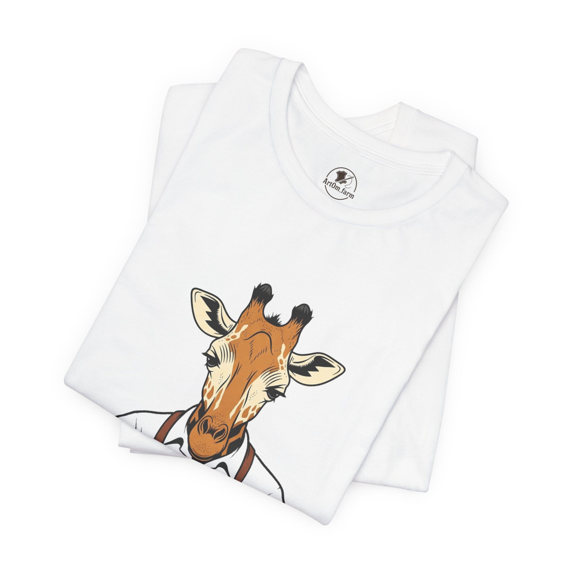 Giraffe Tailor Tee - Unique Animal Lover Shirt, Funny Short Sleeve T-Shirt for Creatives, Quirky Art Casual Wear - ArtOm_farm™ LEATHER
