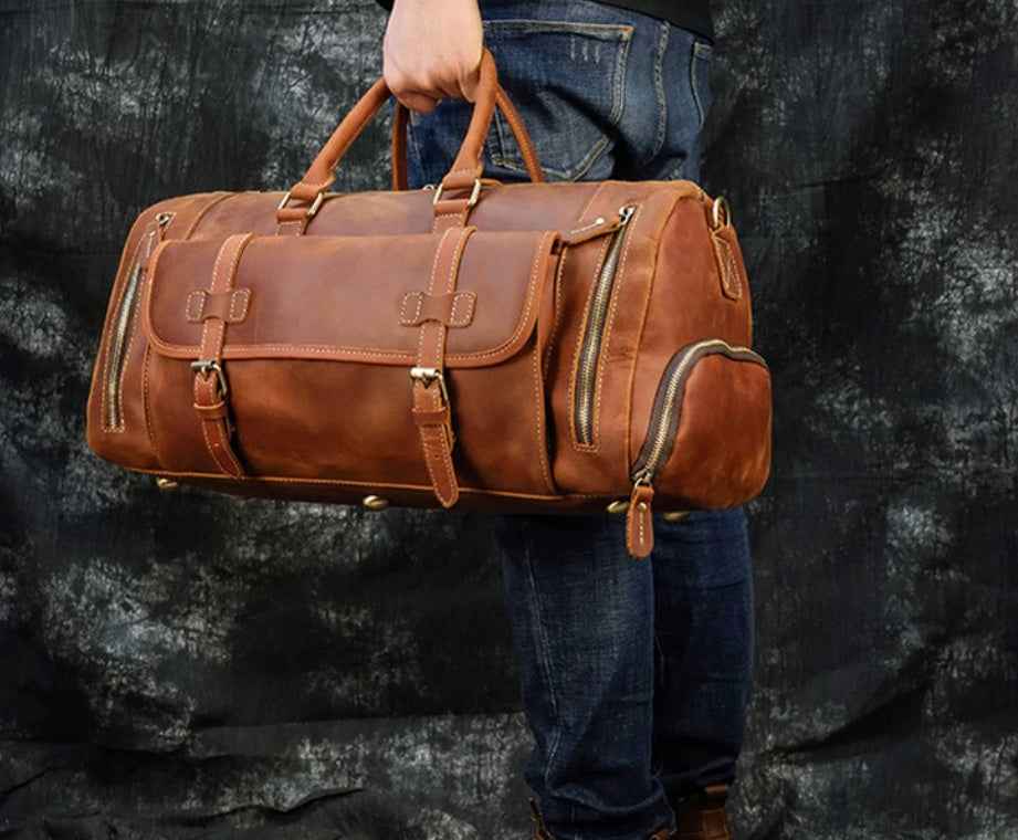 Men's Retro Leather Travel Bag - Premium Crazy Horse Leather Design