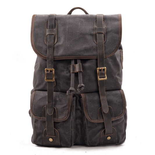 Travel Backpack Leather with Canvas Stitching and Crazy Horse Leather - ArtOm_farm™ LEATHER 