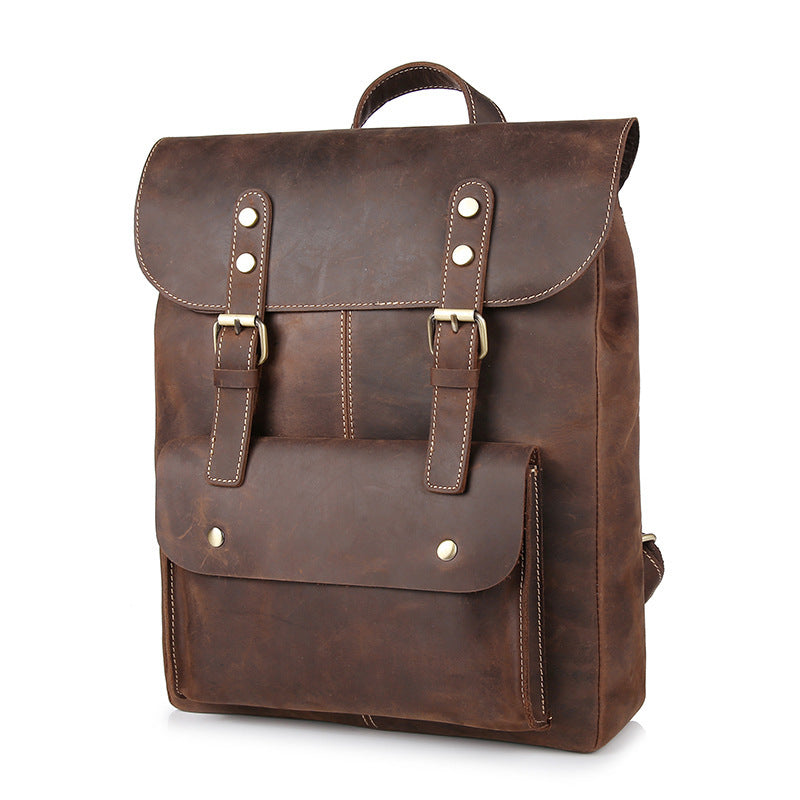 Men's Retro Leather Backpack - Casual Crazy Horse Leather Bag for Computer and Daily Use - ArtOm_farm™ LEATHER 