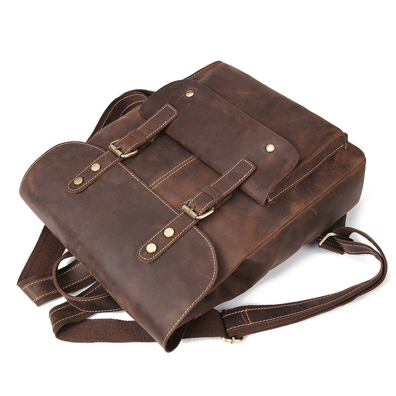 Men's Retro Leather Backpack - Casual Crazy Horse Leather Bag for Computer and Daily Use - ArtOm_farm™ LEATHER 