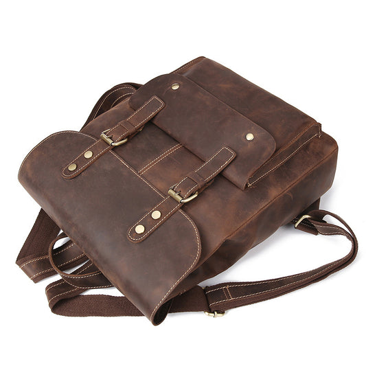 Men's Retro Leather Backpack - Casual Crazy Horse Leather Bag for Computer and Daily Use - ArtOm_farm™ LEATHER 