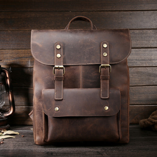 Men's Retro Leather Backpack - Casual Crazy Horse Leather Bag for Computer and Daily Use - ArtOm_farm™ LEATHER 