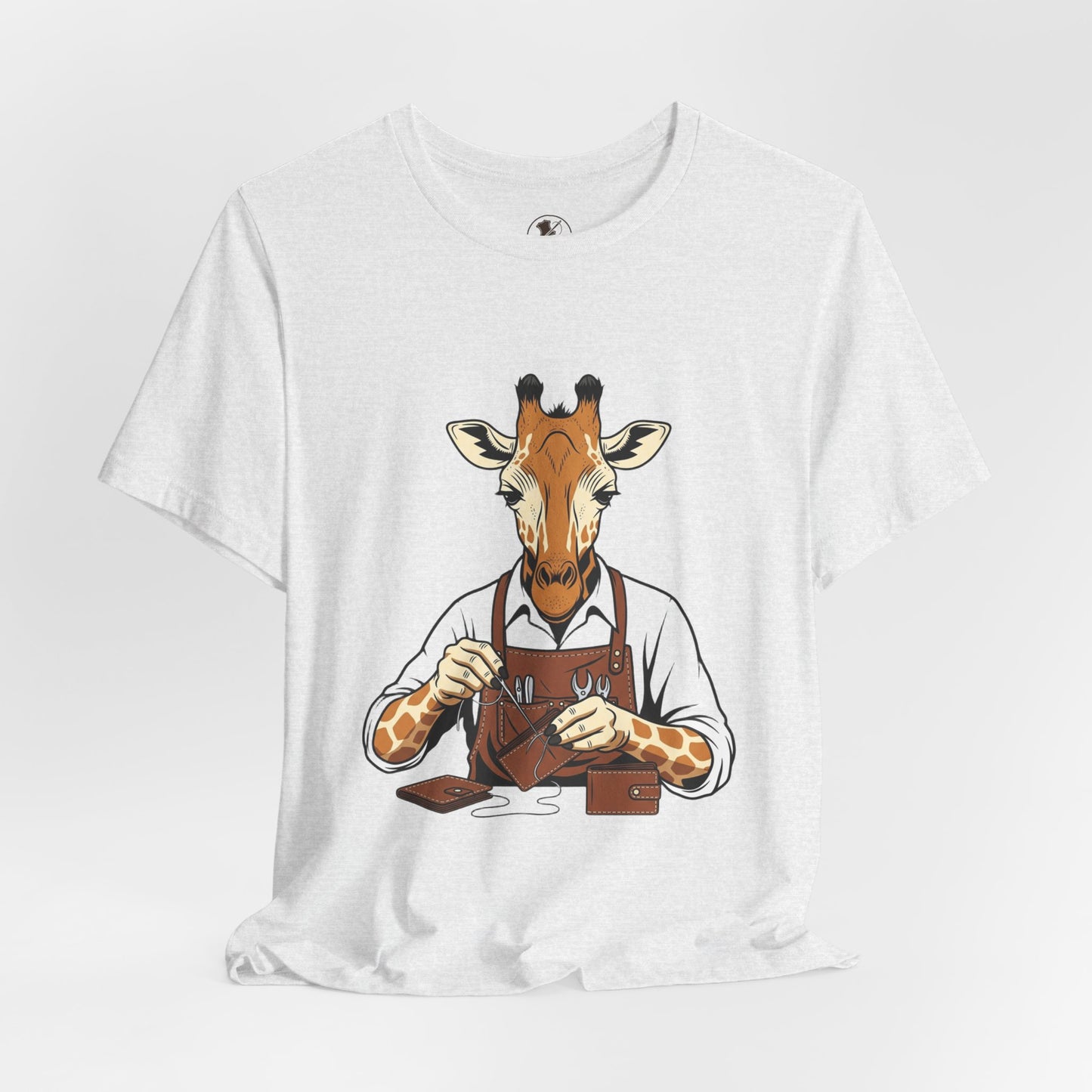 Giraffe Tailor Tee - Unique Animal Lover Shirt, Funny Short Sleeve T-Shirt for Creatives, Quirky Art Casual Wear - ArtOm_farm™ LEATHER