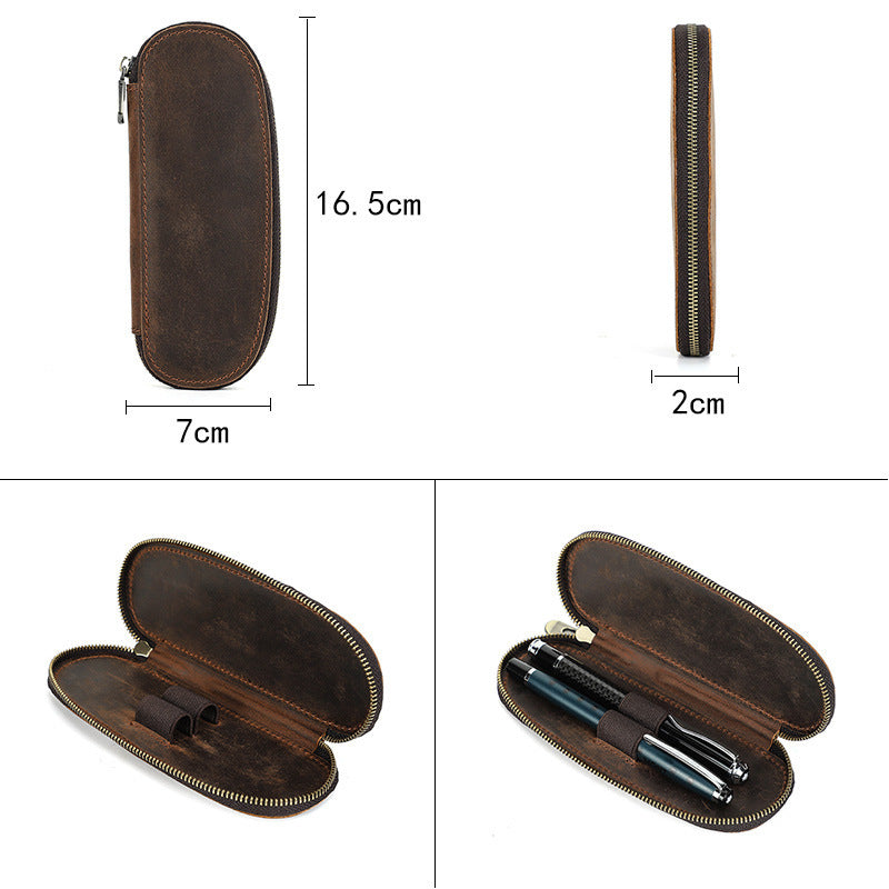Vintage Leather Zipper Storage Box - Handmade Crazy Horse Leather Oval Design - ArtOm_farm™ LEATHER