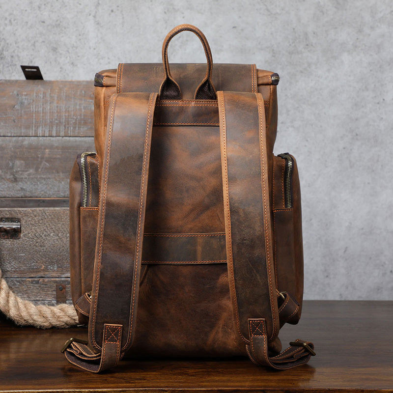 Large Capacity Vintage Crazy Horse Leather Backpack for Adventure and Travel - ArtOm_farm™ LEATHER