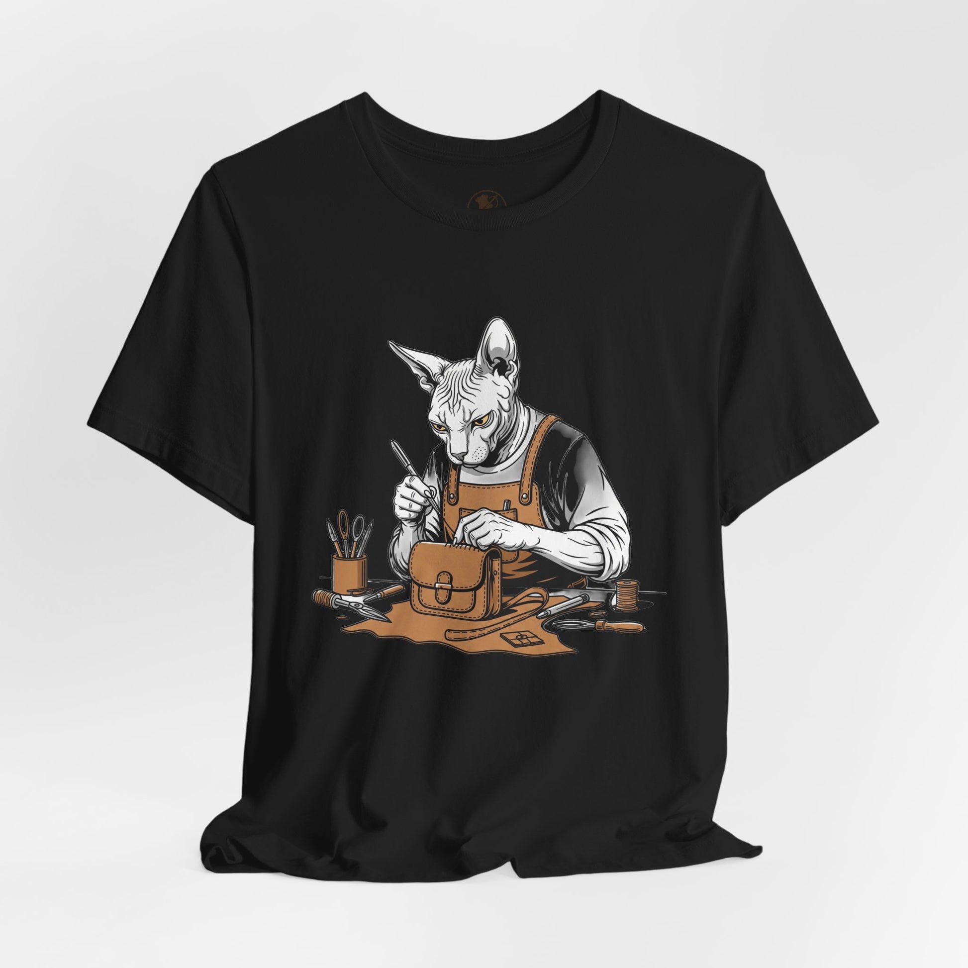 Creative Cat Shirt Unisex Tee, Cute Animal Shirt, Funny Gift for Pet Lovers, Perfect for Art Enthusiasts, Birthday, Casual Wear - ArtOm_farm™ LEATHER 
