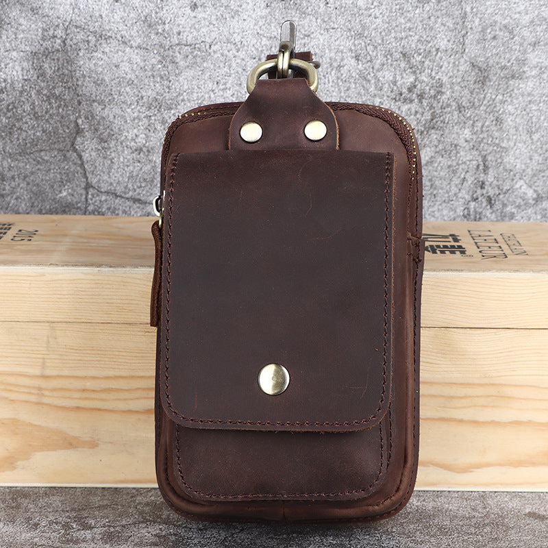 Crazy Horse Leather Belt Bag for Men - First Layer Cowhide Mobile Phone Waist Pannier Bag - ArtOm_farm™ LEATHER 