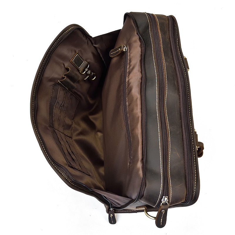 Men's Leather Business Bag - Crazy Horse Leather Retro Commuter Style - ArtOm_farm™ LEATHER