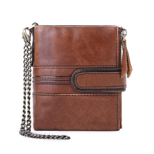 Anti-theft Leather Wallet Genuine Leather Multifunctional Buckle Zipper Vintage Crazy Horse Leather Men's Bag Leisure Coin Purse - ArtOm_farm™ LEATHER 