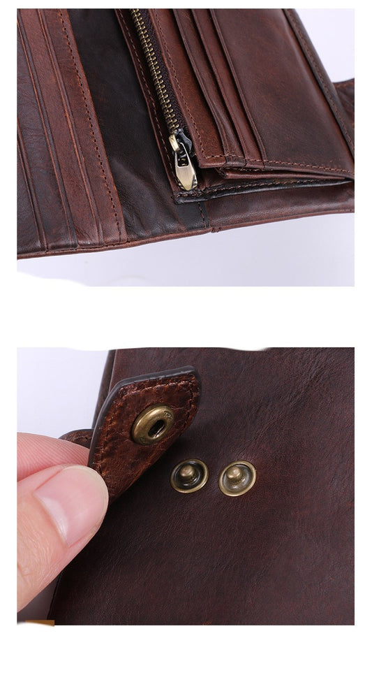 Multi Card Leather Wallet - Retro Crazy Horse Leather Design - ArtOm_farm™ LEATHER