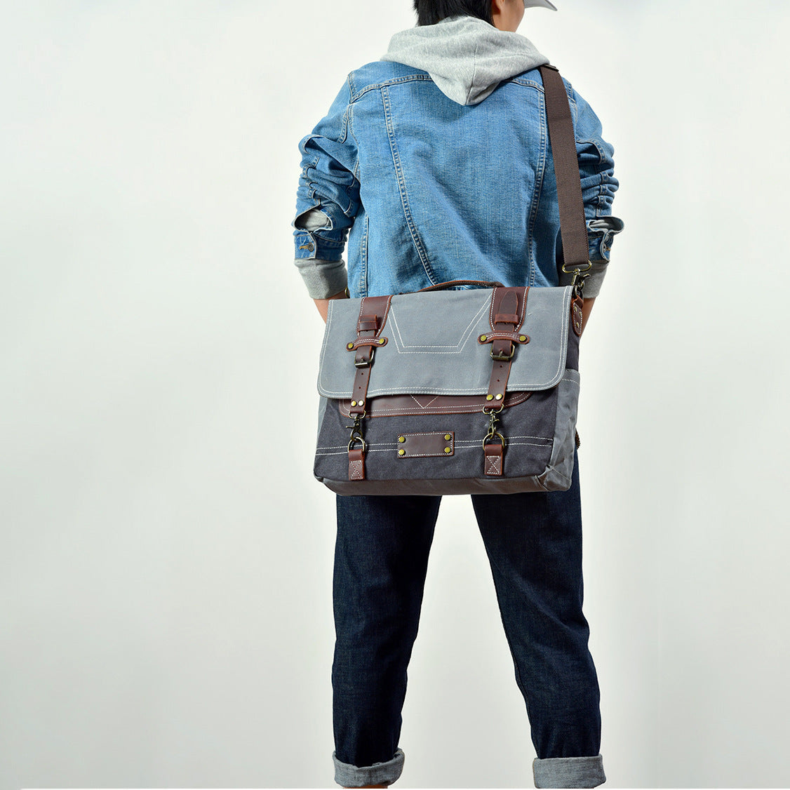 Vintage Leather Messenger Bag - Oil Wax Canvas with Horse Leather for Men - ArtOm_farm™ LEATHER 