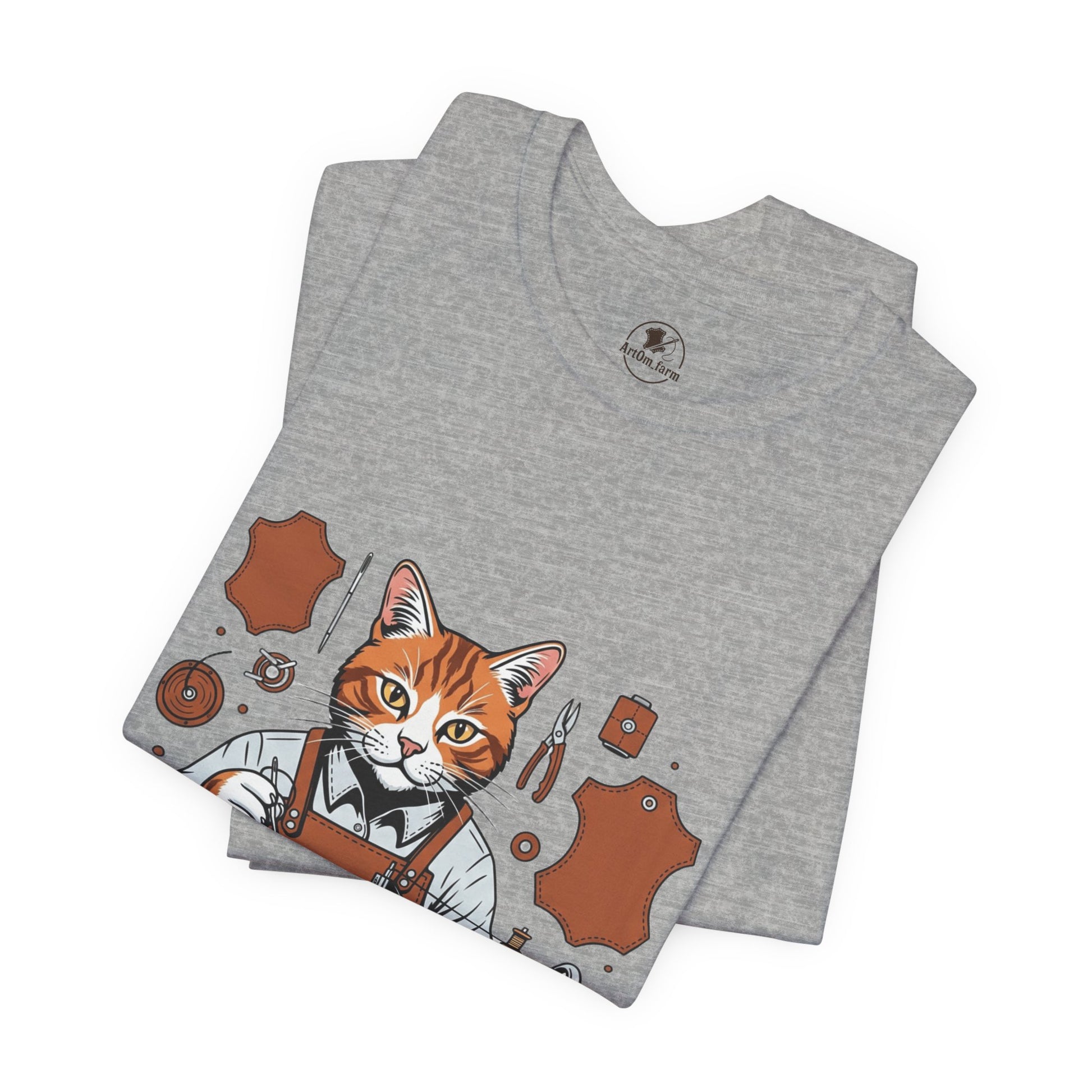 Crafty Cat Master Tee - Funny Cat Shirt for Unisex Pet Lovers, Unique Cat Apparel Gift for Cat Owners - ArtOm_farm™ LEATHER 
