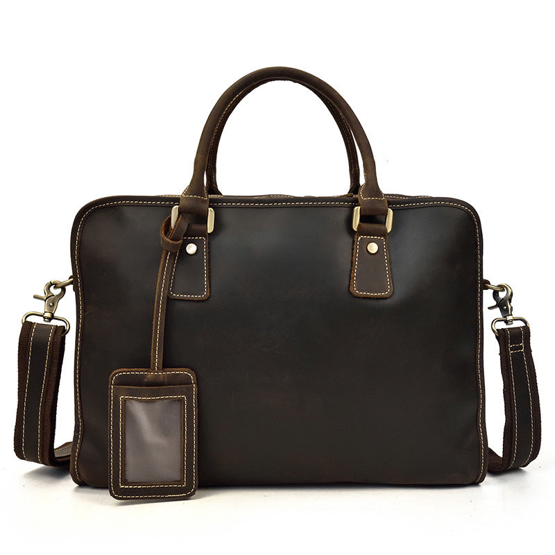 Men's Leather Business Bag - Crazy Horse Leather Retro Commuter Style - ArtOm_farm™ LEATHER
