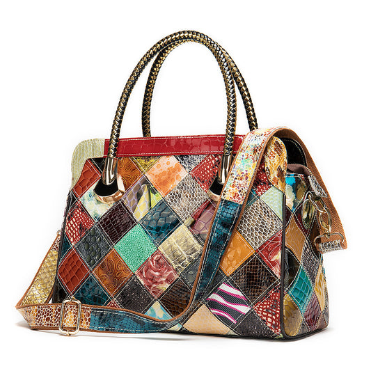 Vintage Leather Patchwork Handbag - Unique Top Quality Design - ArtOm_farm™ LEATHER 