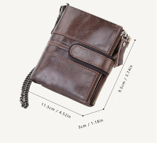 Anti-theft Leather Wallet Genuine Leather Multifunctional Buckle Zipper Vintage Crazy Horse Leather Men's Bag Leisure Coin Purse - ArtOm_farm™ LEATHER 