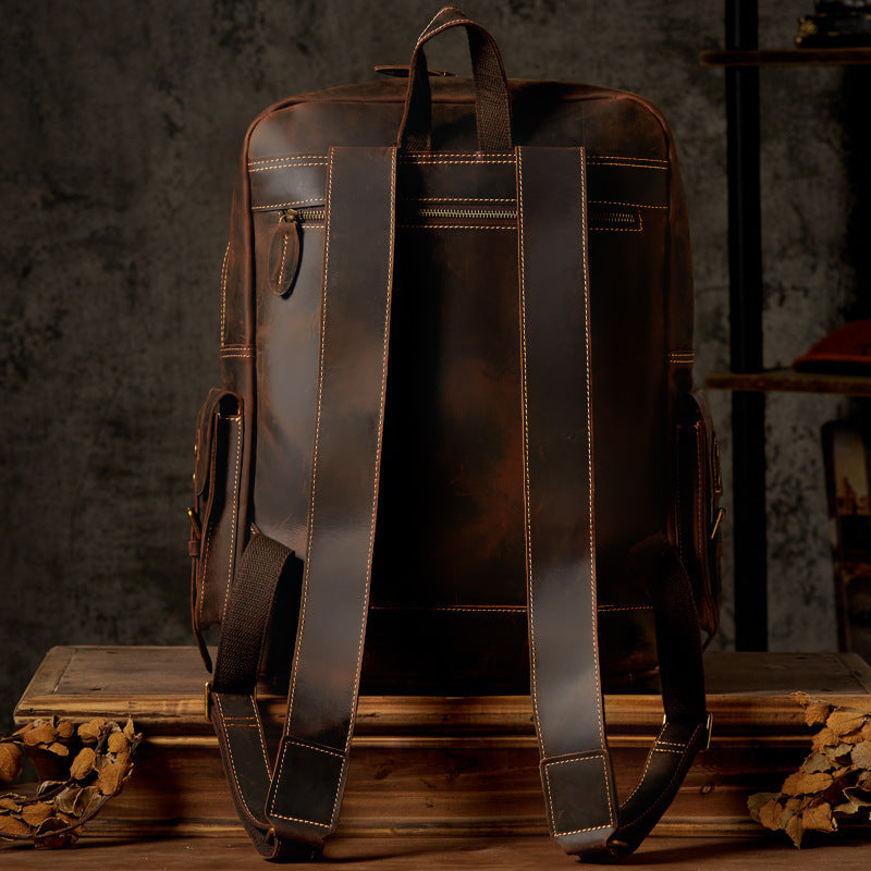 Handmade Leather Backpack for Men - Crazy Horse Retro Travel Bag - ArtOm_farm™ LEATHER