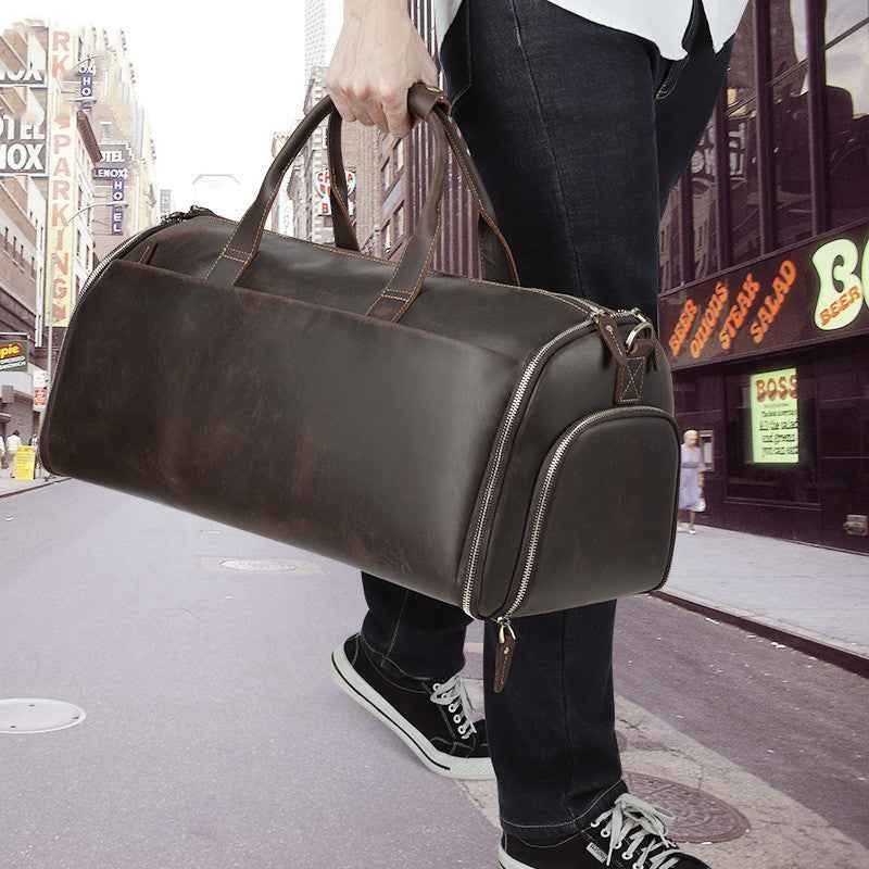 Retro Duffle Bag in Genuine Crazy Horse Leather for Stylish Travel - ArtOm_farm™ LEATHER