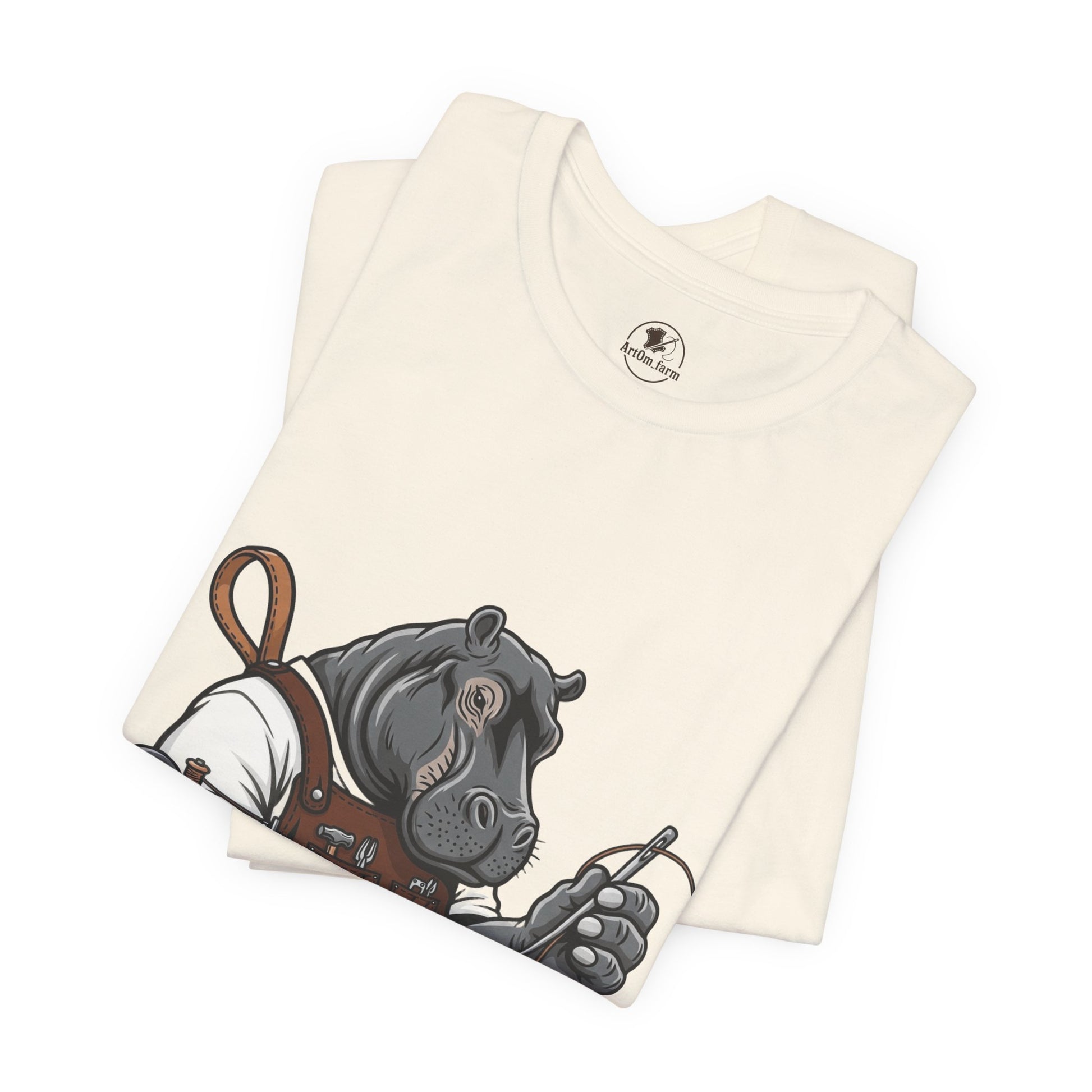 Hippo Sewing T-Shirt - Unique Unisex Tee for Crafters, Fun Animal Lover Shirt, Perfect Birthday Gift - ArtOm_farm™ LEATHER 