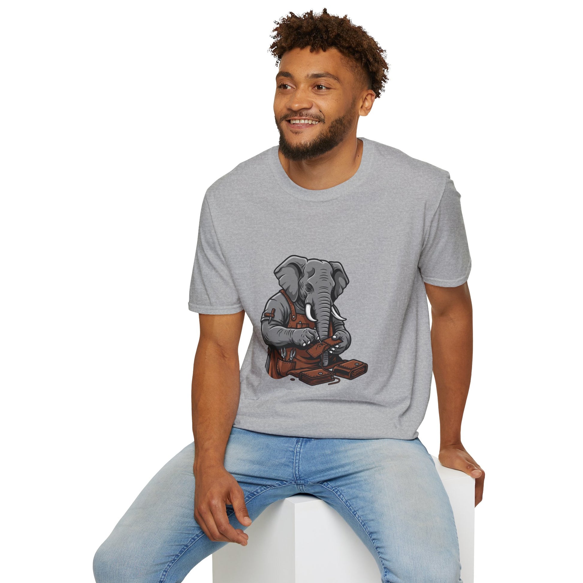 Elephant Craft T-Shirt - Unisex Softstyle Tee for Animal Lovers, Cute Casual Wear, Perfect Gift for Him/Her - ArtOm_farm™ LEATHER