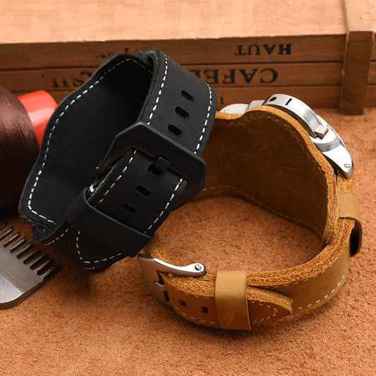 Rugged Leather Watch Strap - Large Bracelet with Tray 22 24 26mm Crazy Horse Leather - ArtOm_farm™ LEATHER 