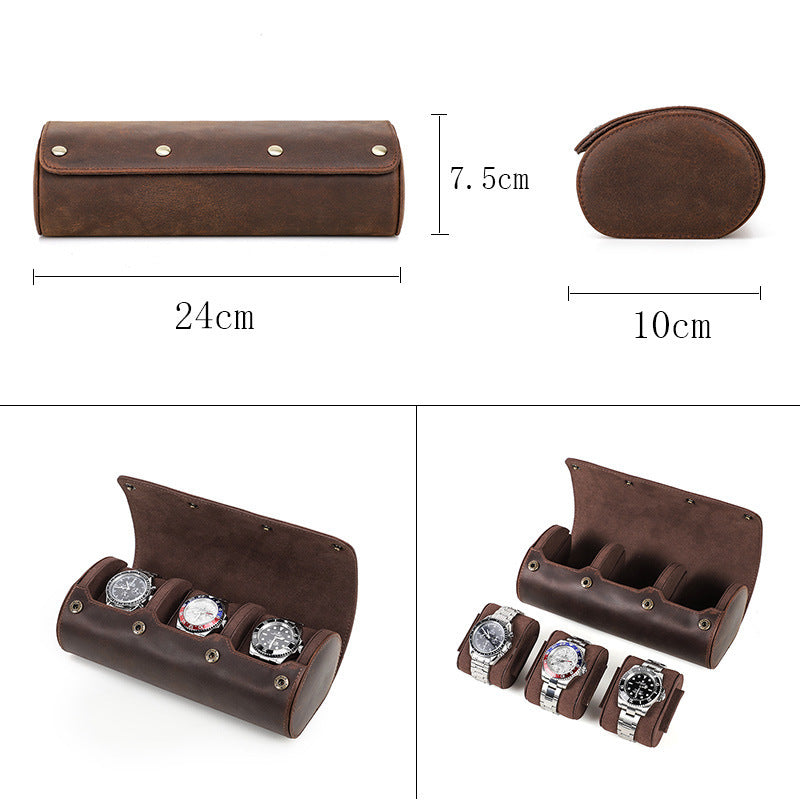 Retro Leather Watch Storage Box Three Pack - Stylish Crazy Horse Design - ArtOm_farm™ LEATHER