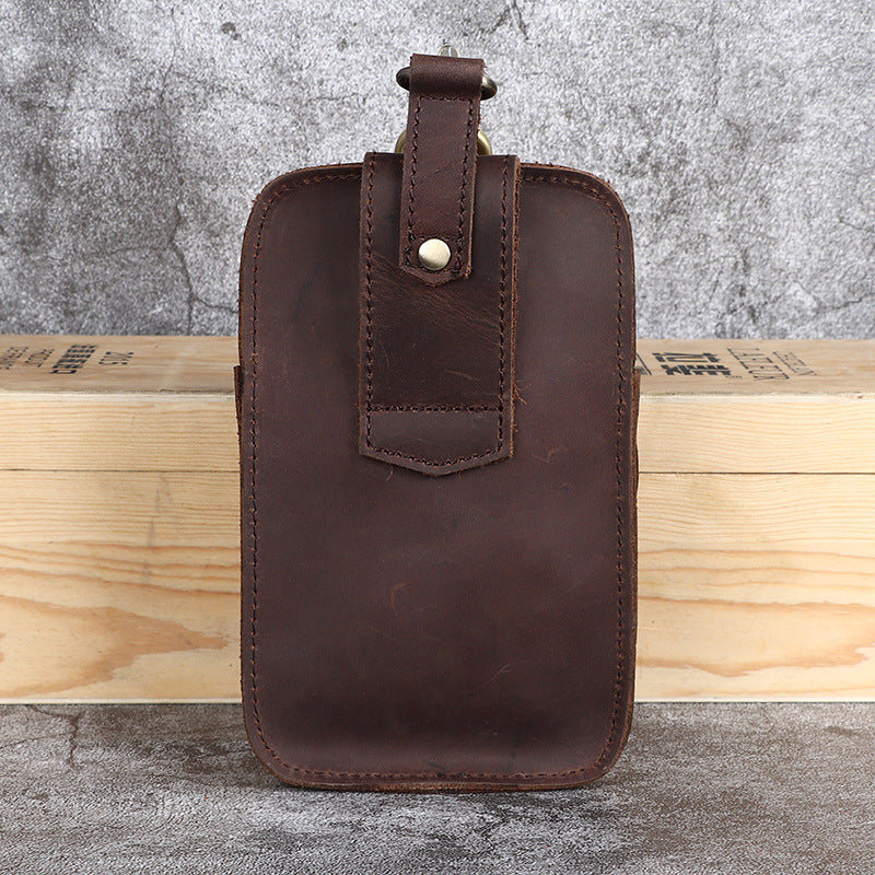 Crazy Horse Leather Belt Bag for Men - First Layer Cowhide Mobile Phone Waist Pannier Bag - ArtOm_farm™ LEATHER 
