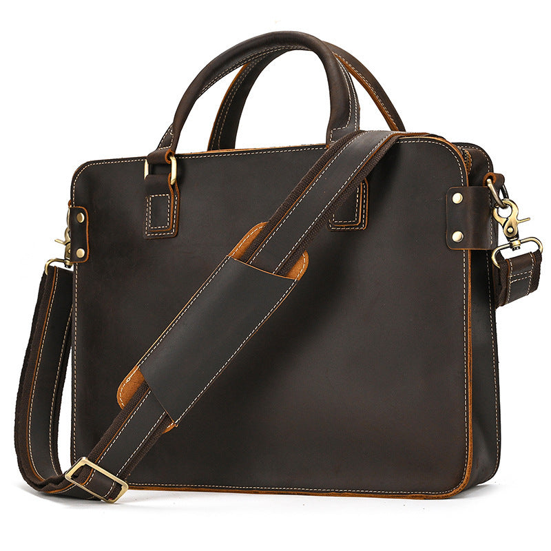 Retro Leather Briefcase 14-inch Commuter Business in Crazy Horse Leather - ArtOm_farm™ LEATHER