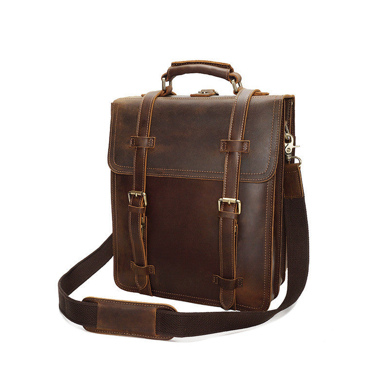 Men's Vintage Leather Backpack - Fashionable Crazy Horse Design - ArtOm_farm™ LEATHER 