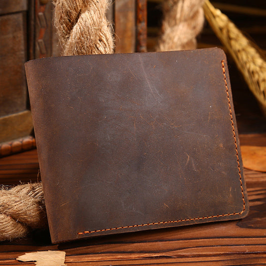 Vintage Leather Men's Wallet - Crazy Horse Leather Short Wallet for Him - ArtOm_farm™ LEATHER 