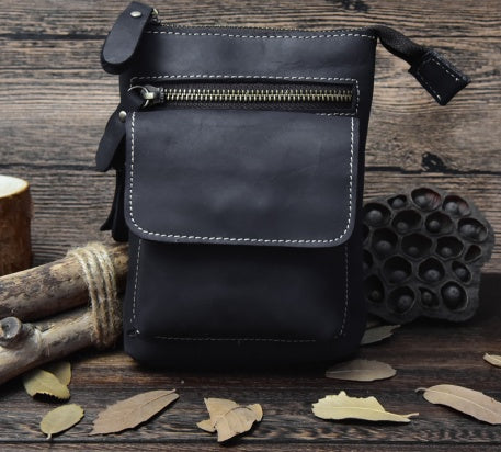 Crazy Horse Leather Waist Bag for Men - Handmade Crossbody Design - ArtOm_farm™ LEATHER 