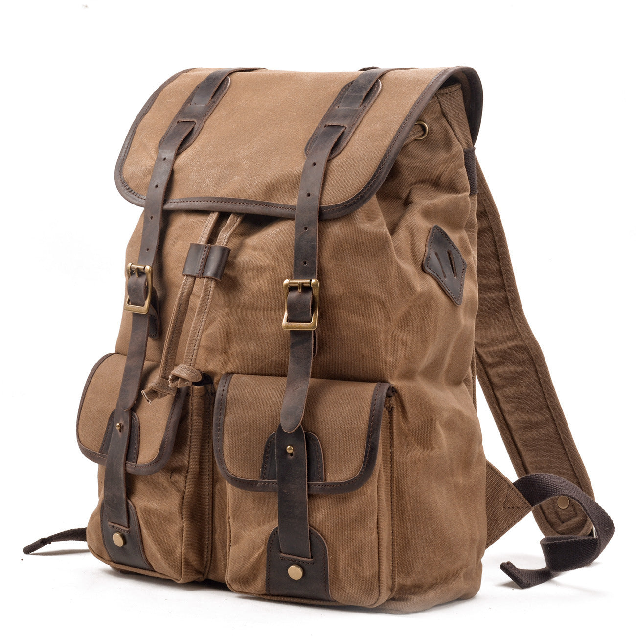 Travel Backpack Leather with Canvas Stitching and Crazy Horse Leather - ArtOm_farm™ LEATHER 