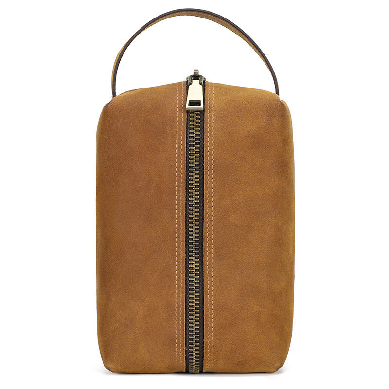 Crazy Horse Leather Zipper Bag for Digital Accessories Handheld Storage - ArtOm_farm™ LEATHER