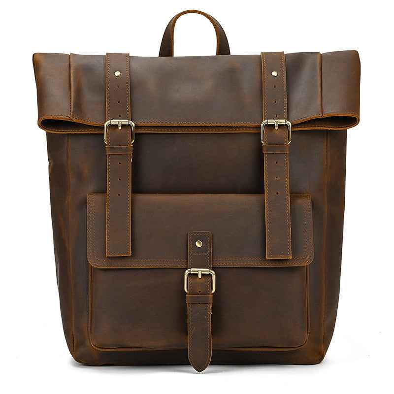 Retro Leather Backpack for Men - Vintage Crazy Horse Genuine Leather Travel Laptop Bag