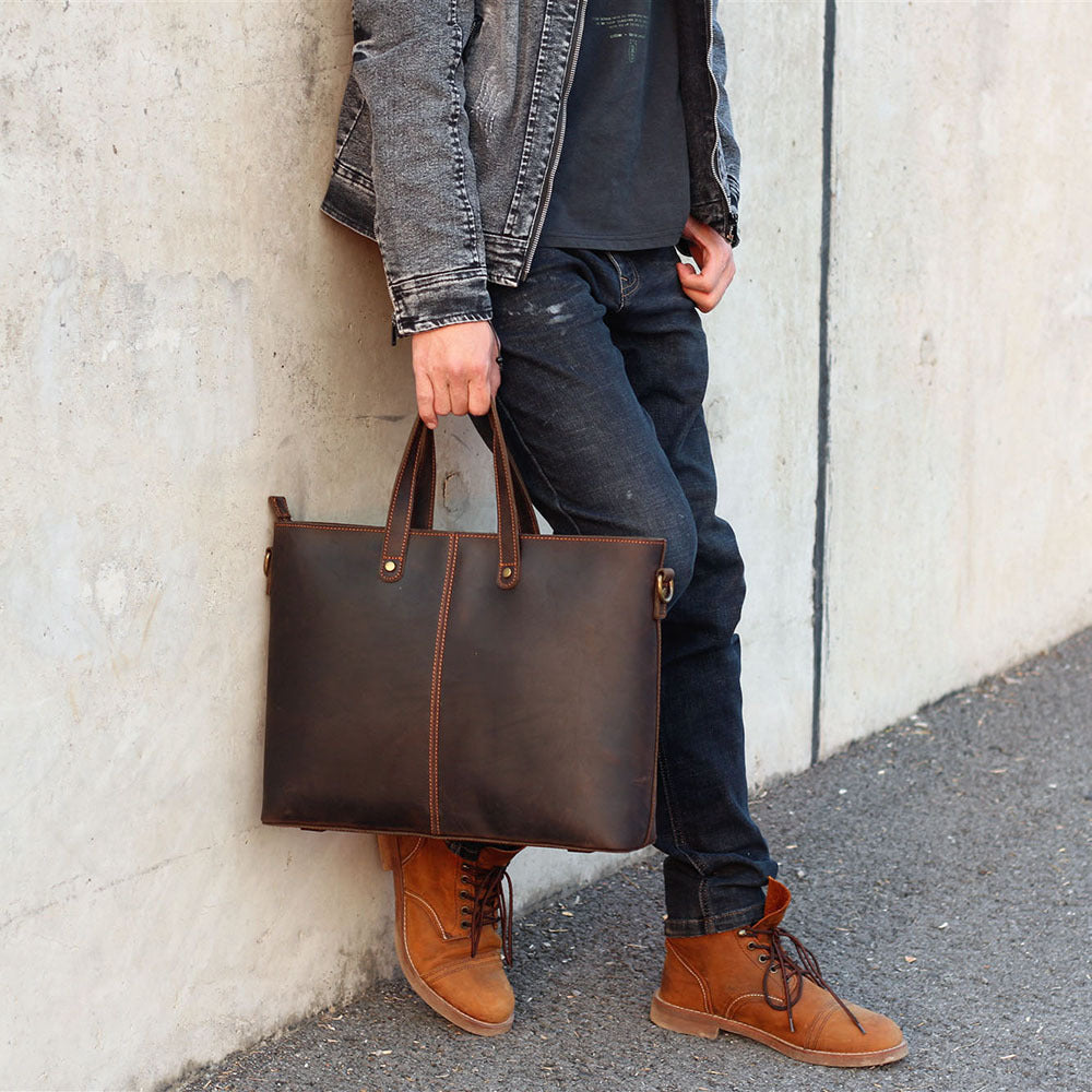 Simple Retro Leather Bag - Portable Crazy Horse Leather Men's Shoulder Messenger Briefcase - ArtOm_farm™ LEATHER 