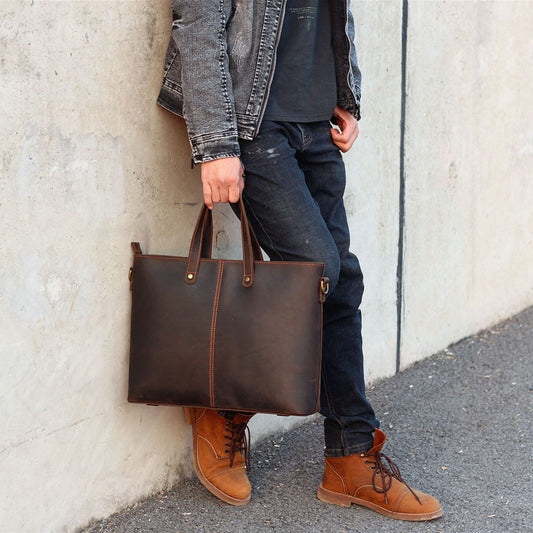 Simple Retro Leather Bag - Portable Crazy Horse Leather Men's Shoulder Messenger Briefcase - ArtOm_farm™ LEATHER 
