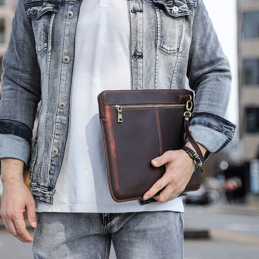 Retro Leather Computer Bag - Crazy Horse Leather Notebook Zipper Case - ArtOm_farm™ LEATHER