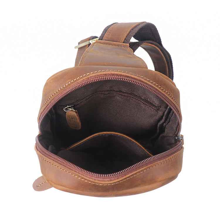Vintage Leather Crossbody Bag - Crazy Horse Cowhide Leather Single-Shoulder Chest Bag