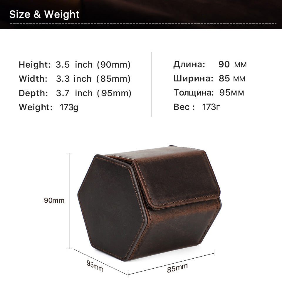Brown leather wallet with dimensions and weight details on a white background