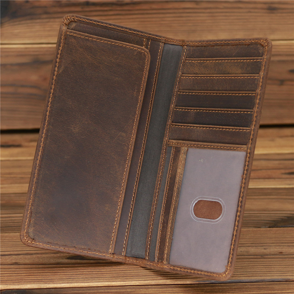 Men's Leather Long Wallet - Crazy Horse Leather Design for Style and Durability - ArtOm_farm™ LEATHER 