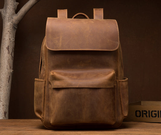 Crazy Horse Leather Backpack - Europe Retro Cowhide Luggage for Men - ArtOm_farm™ LEATHER 
