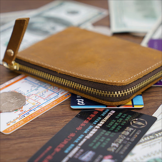 Handmade Vintage Leather Zipper Wallet - Crazy Horse Style - ArtOm_farm™ LEATHER 