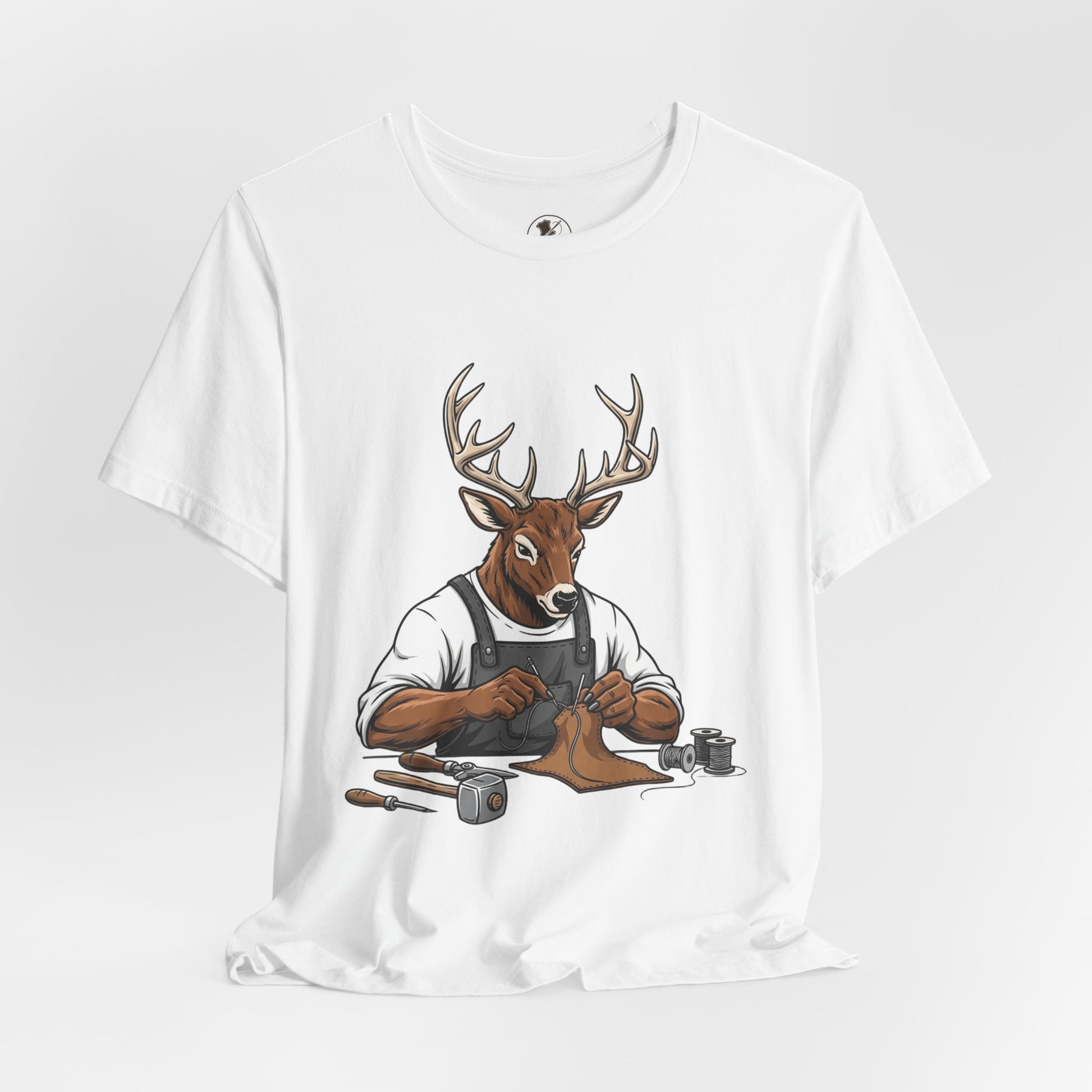 Artisan Deer Graphic Tee for Nature Lovers - Cute Animal Shirt, Unisex Casual Wear, Perfect Handyman Gift - ArtOm_farm™ LEATHER