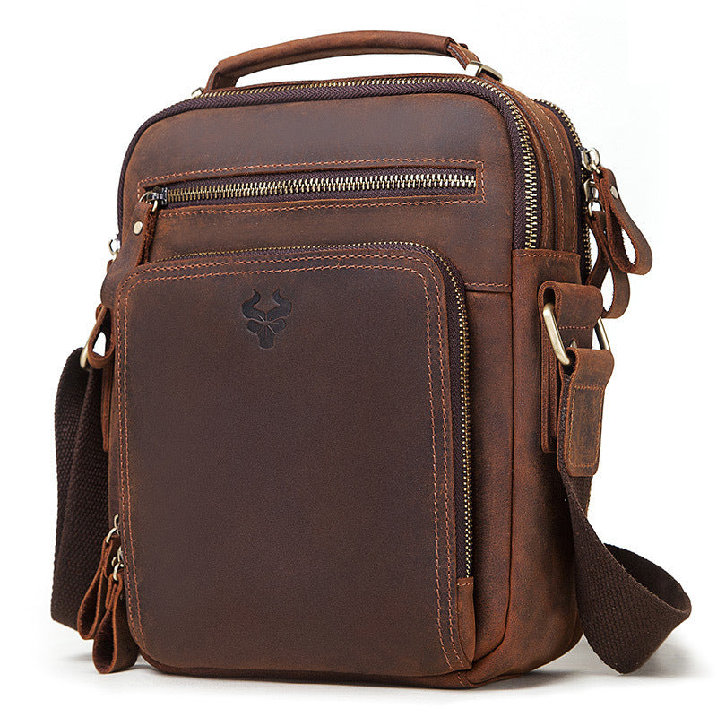 Men's Leather Crossbody Bag - Crazy Horse Leather Single-shoulder Design - ArtOm_farm™ LEATHER 