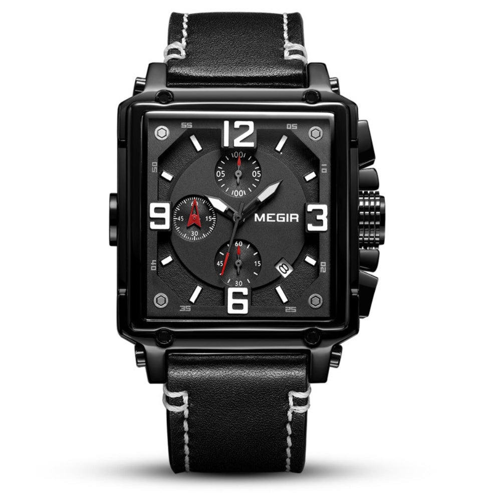 Vintage Leather Men's Watch - Timeless Square Design - ArtOm_farm™ LEATHER 